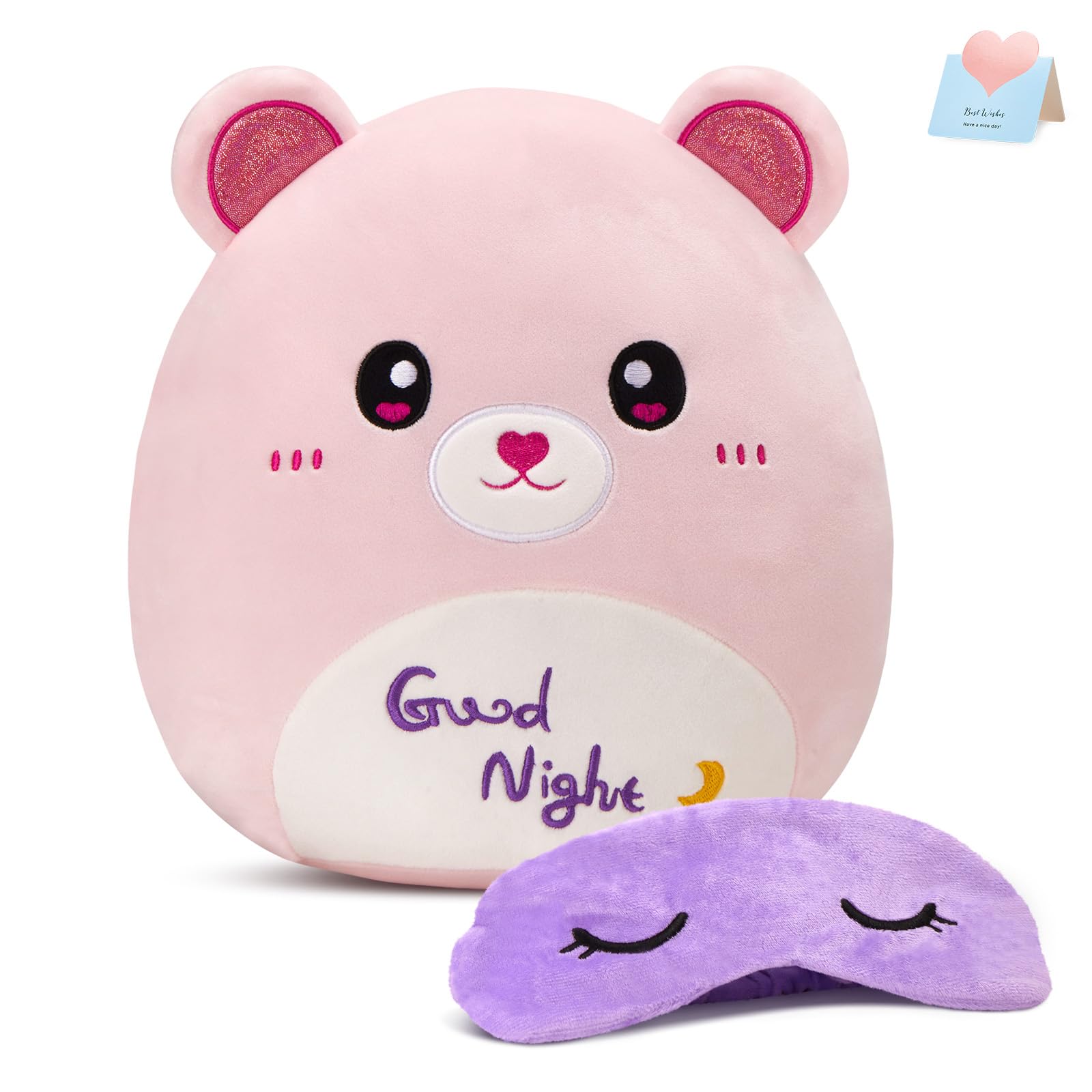 Bstaofy Cute Bear Soft Plush Pillow With Removable Eye Mask Squishy Bedtime Bear Stuffed Animal Cushion Hugging Nap Pillow Valen